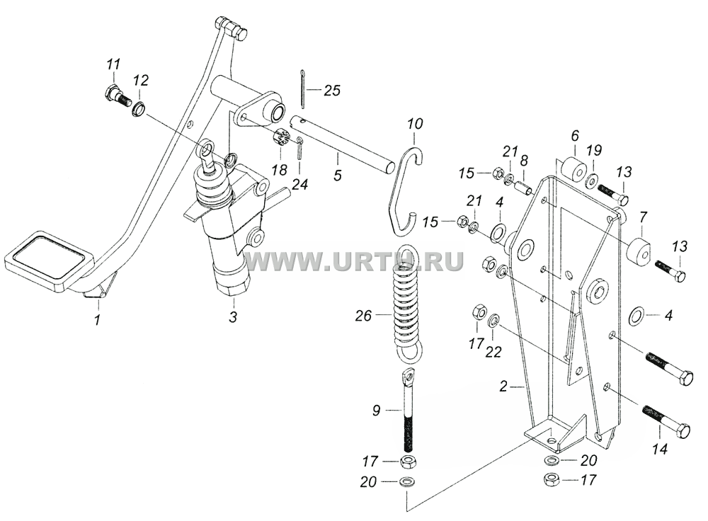 6520-1602008 Педаль сцепления с кронштейном и главным цилиндром